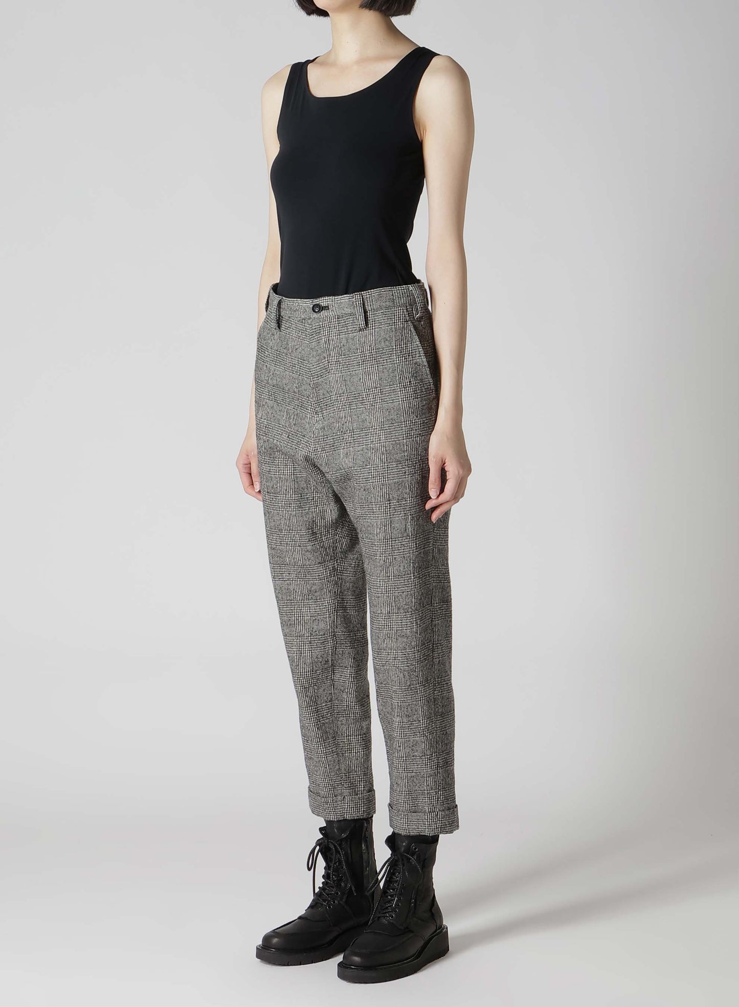 COTTON WOOL GLEN CHECK MACKIN SLIM PANTS