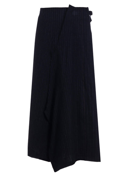 WOOL PINSTRIPE LEFT SIDE PATCH SKIRT PANTS