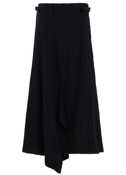 WOOL PINSTRIPE LEFT SIDE PATCH SKIRT PANTS