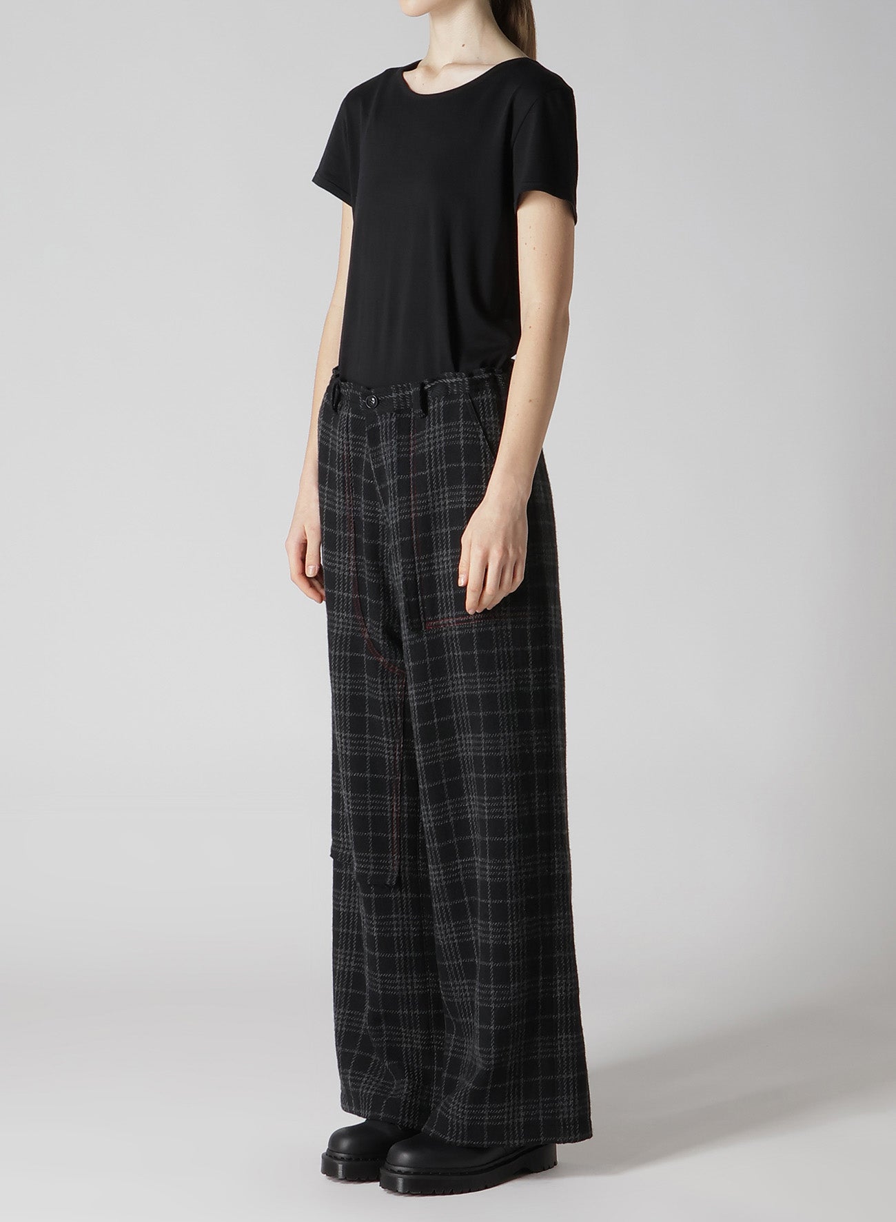 W/ CHECK RED STITCH LONG STRAIGHT PANTS