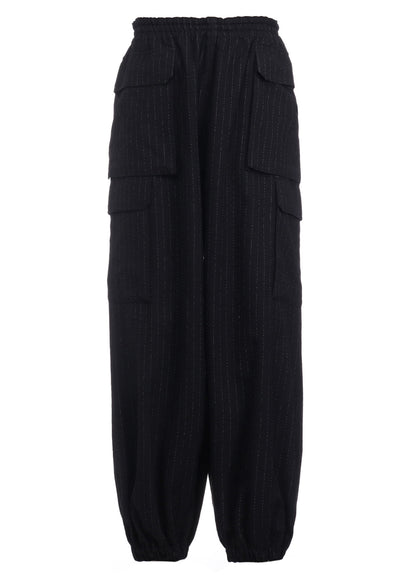 WOOL BLEND NEP STRIPE POCKET PANTS