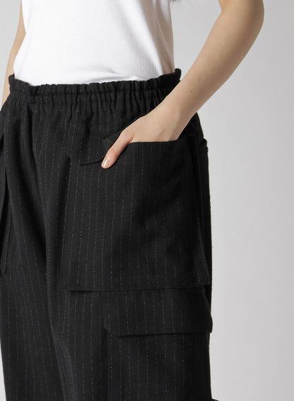 WOOL BLEND NEP STRIPE POCKET PANTS