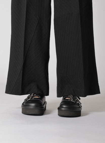 WOOL BLEND NEP STRIPE PANEL PANTS