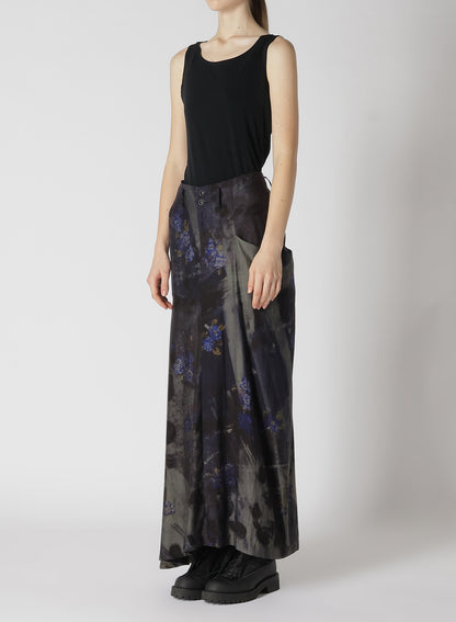 CU/ TWILL STEPPED ON FLOWER PT ASYMMETRIC LONG SKIRT