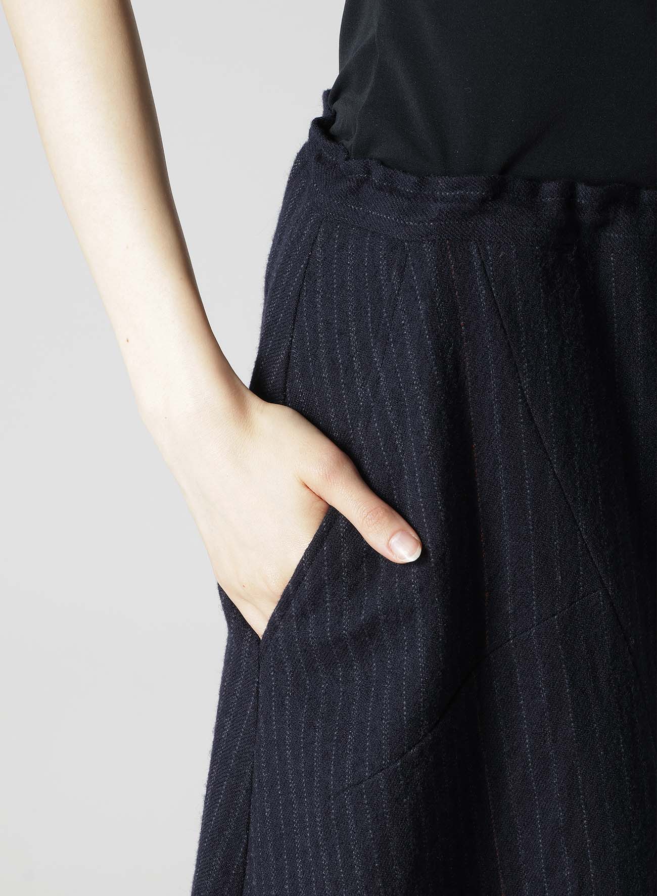 WOOL PINSTRIPE ASYMMETRIC FLARE SKIRT