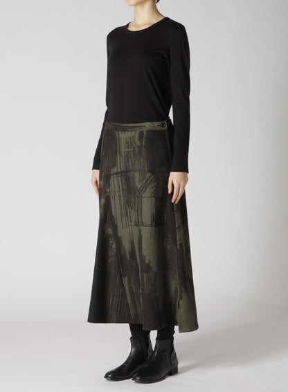 WOOL FLANNEL LOGO SCRIBBLE PT ASYMMETRIC FLARE SKIRT