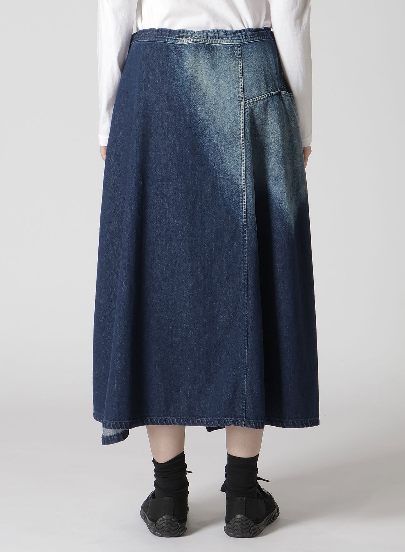 C/ SPOTTED DENIM TRIANGLE GUSSET FLARE SKIRT