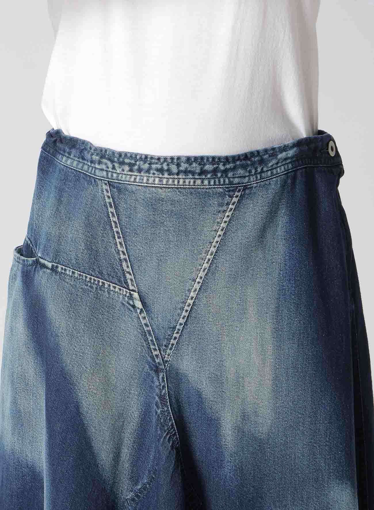 C/ SPOTTED DENIM TRIANGLE GUSSET FLARE SKIRT