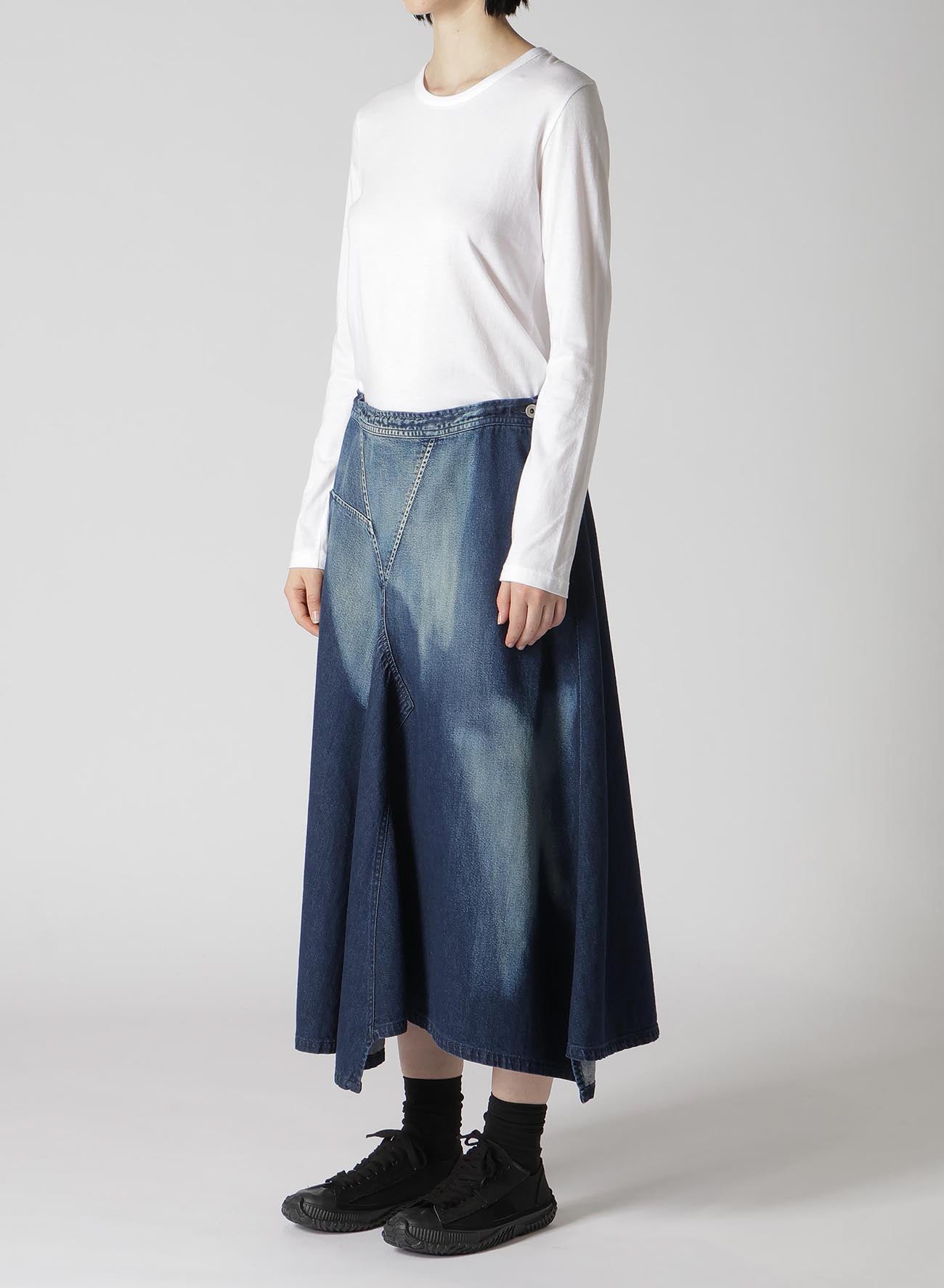 C/ SPOTTED DENIM TRIANGLE GUSSET FLARE SKIRT