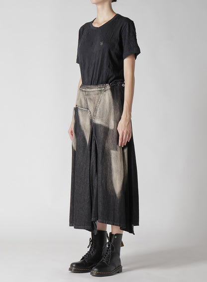 C/ SPOTTED DENIM TRIANGLE GUSSET FLARE SKIRT