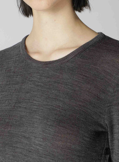 REVERSED RIB BUTTON OPEN ROUND NECK T