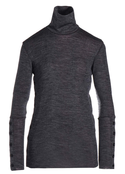 REVERSED RIB SIDE BUTTON HIGH NECK LONG SLEEVE T