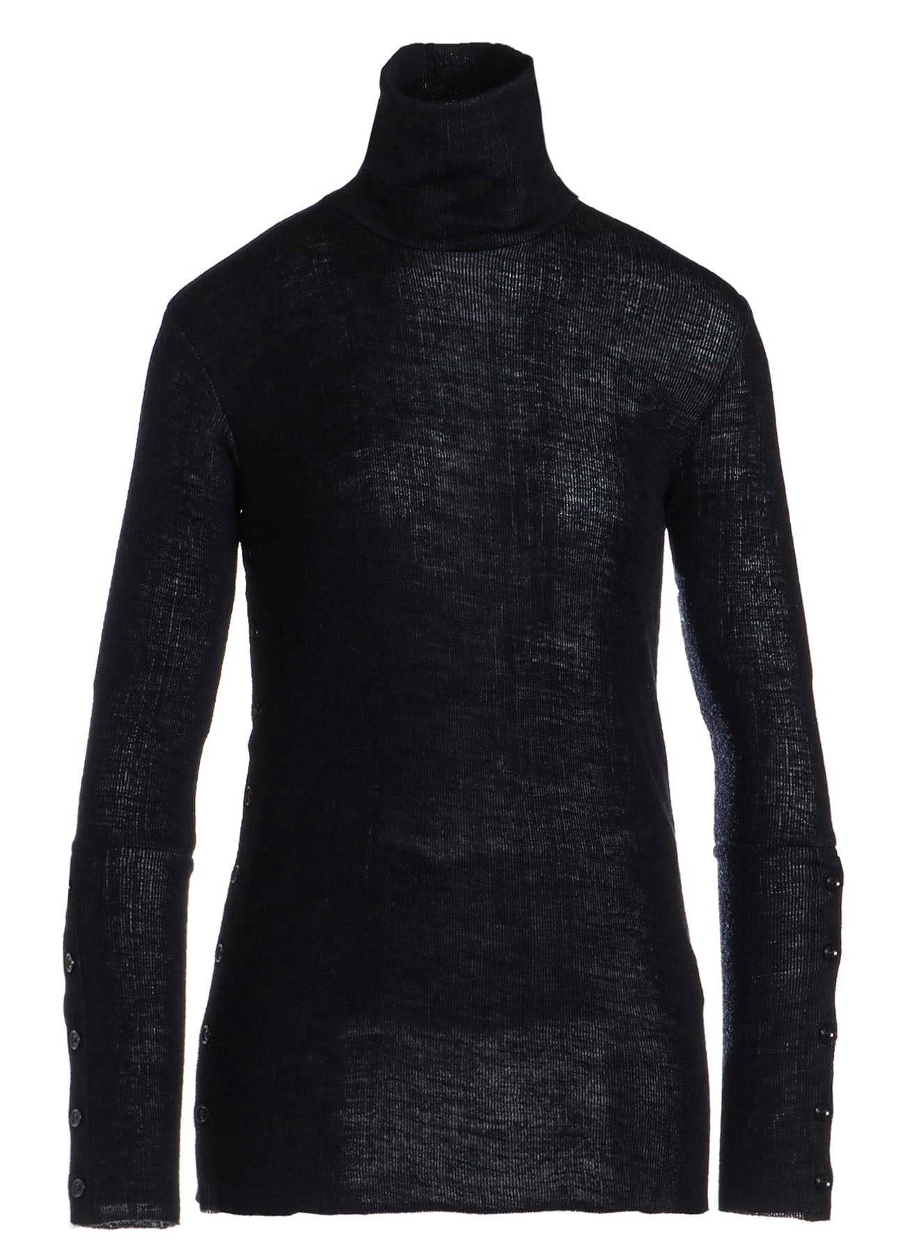 REVERSED RIB SIDE BUTTON HIGH NECK LONG SLEEVE T