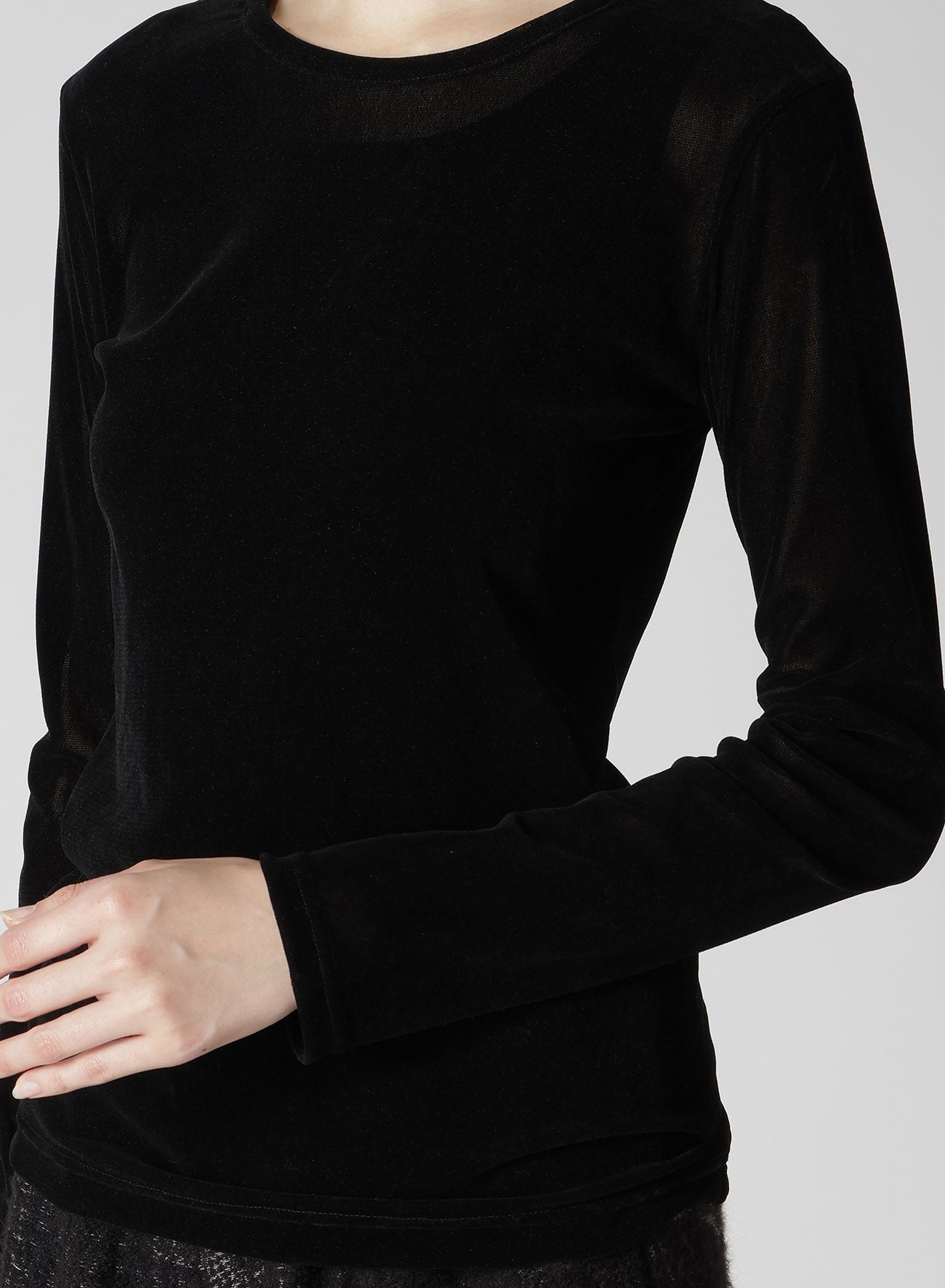 NYLON TULLE FLOCKING LONG SLEEVE T