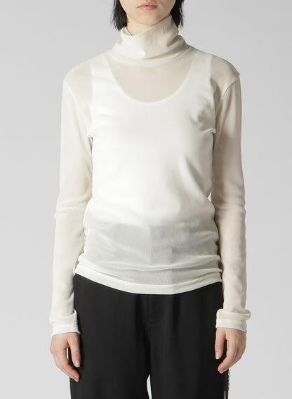 NYLON TULLE FLOCKING LONG SLEEVE HIGH NECK T