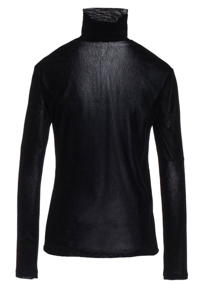 NYLON TULLE FLOCKING LONG SLEEVE HIGH NECK T