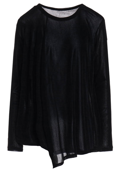 NYLON TULLE FLOCKING ROUND NECK FLARE LONG SLEEVE T