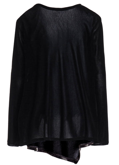 NYLON TULLE FLOCKING ROUND NECK FLARE LONG SLEEVE T