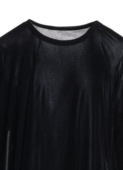 NYLON TULLE FLOCKING ROUND NECK FLARE LONG SLEEVE T