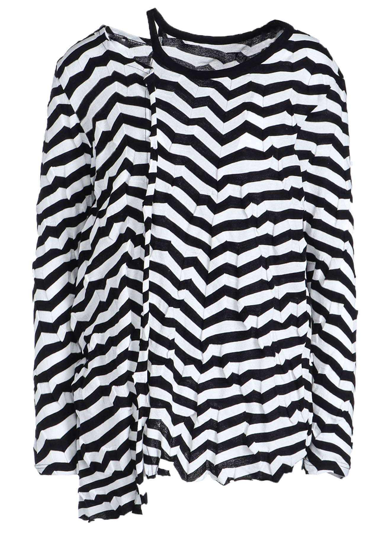 GEOMETRY LINKS STITCH STRIPED ASYMMETRIC LONG SLEEVE T A