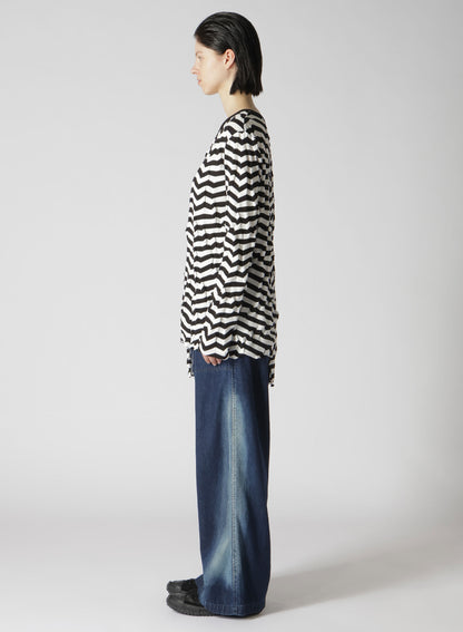 GEOMETRY LINKS STITCH STRIPED ASYMMETRIC LONG SLEEVE T A