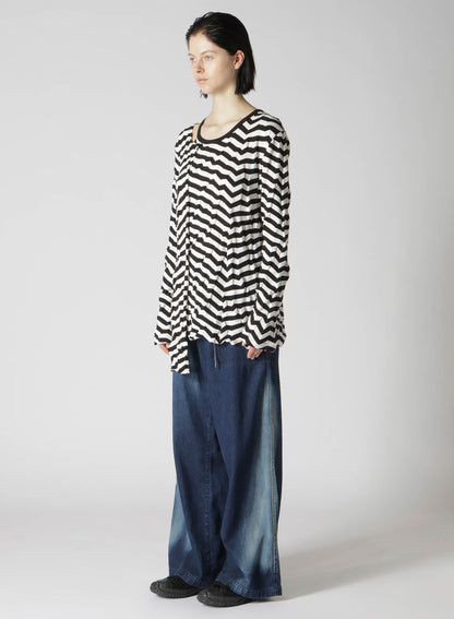 GEOMETRY LINKS STITCH STRIPED ASYMMETRIC LONG SLEEVE T A