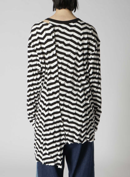 GEOMETRY LINKS STITCH STRIPED ASYMMETRIC LONG SLEEVE T B