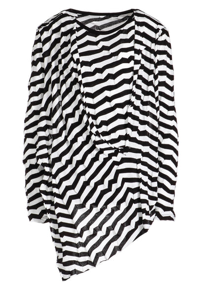 GEOMETRY LINKS STITCH STRIPED ASYMMETRIC FRONT DRAPE T