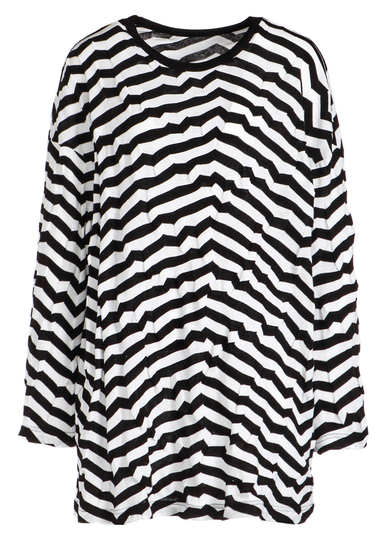 GEOMETRY LINKS STITCH STRIPED ASYMMETRIC OVERSIZED LONG SLEEVE T