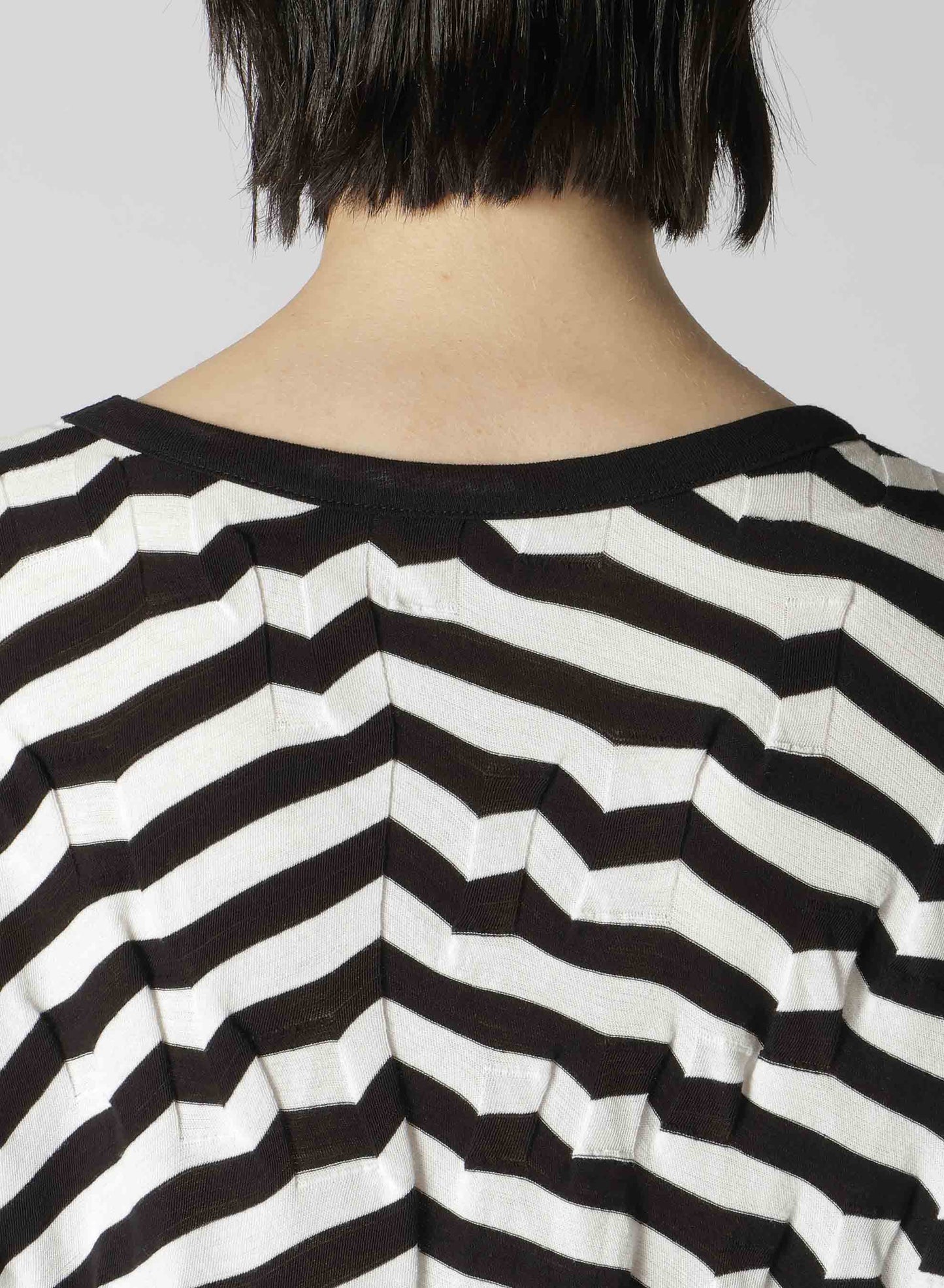 GEOMETRY LINKS STITCH STRIPED ASYMMETRIC OVERSIZED LONG SLEEVE T