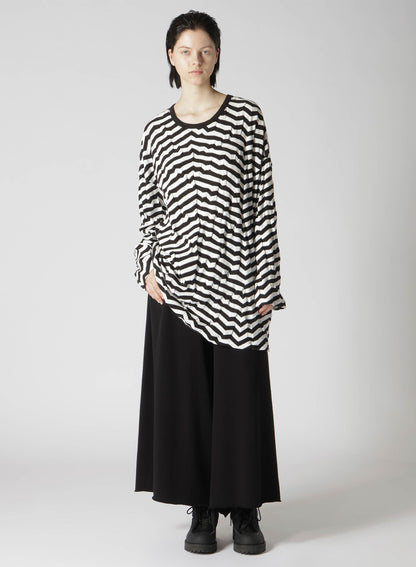 GEOMETRY LINKS STITCH STRIPED ASYMMETRIC OVERSIZED LONG SLEEVE T