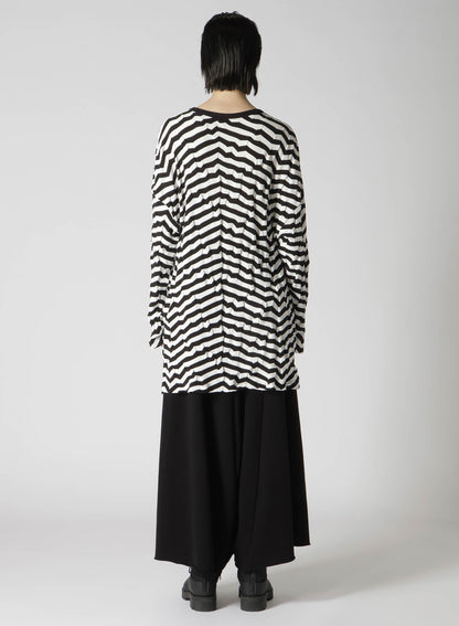 GEOMETRY LINKS STITCH STRIPED ASYMMETRIC OVERSIZED LONG SLEEVE T