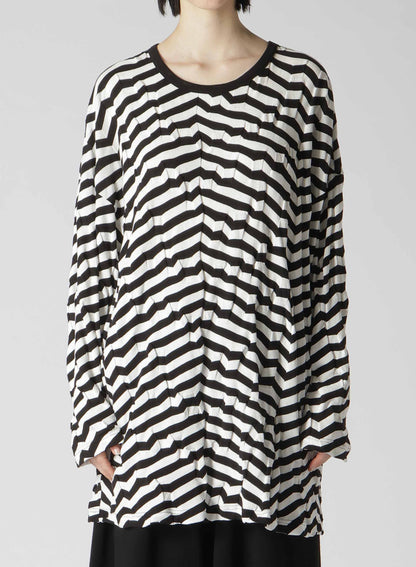 GEOMETRY LINKS STITCH STRIPED ASYMMETRIC OVERSIZED LONG SLEEVE T