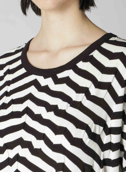 GEOMETRY LINKS STITCH STRIPED ASYMMETRIC OVERSIZED LONG SLEEVE T