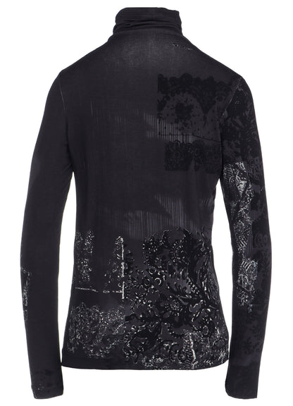 40/-RY JERSEY LACE DESIGN P HIGH NECK LONG SLEEVE T