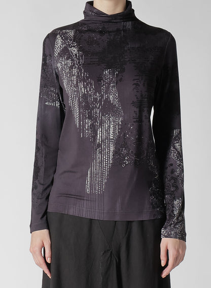 40/-RY JERSEY LACE DESIGN P HIGH NECK LONG SLEEVE T