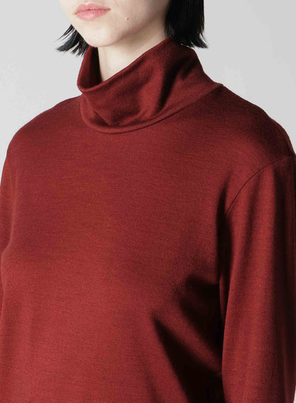 WOOL JERSEY HIGH NECK PULLOVER WITH POCKET