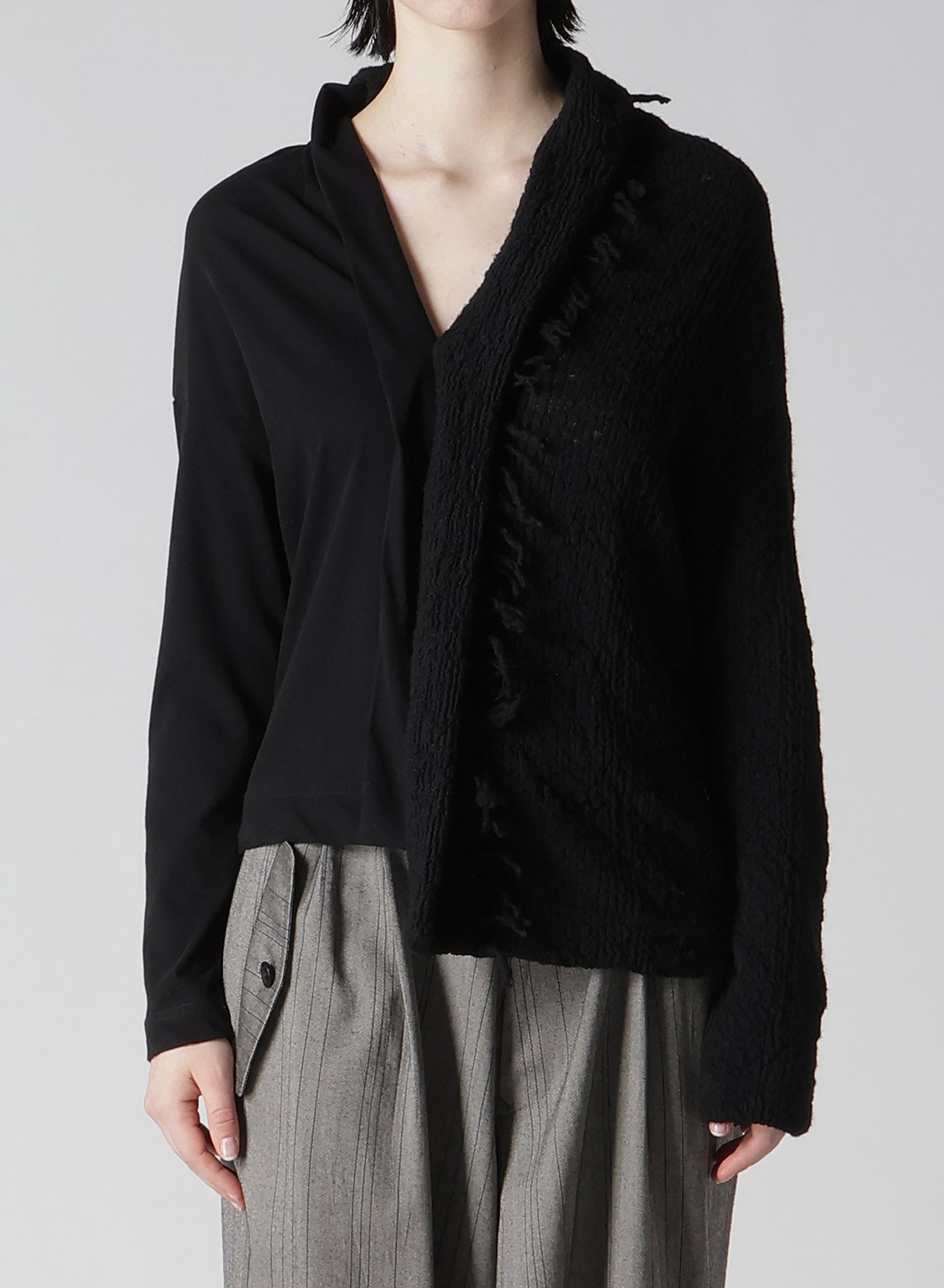 RANDOM RIB FRINGE PANEL CARDIGAN