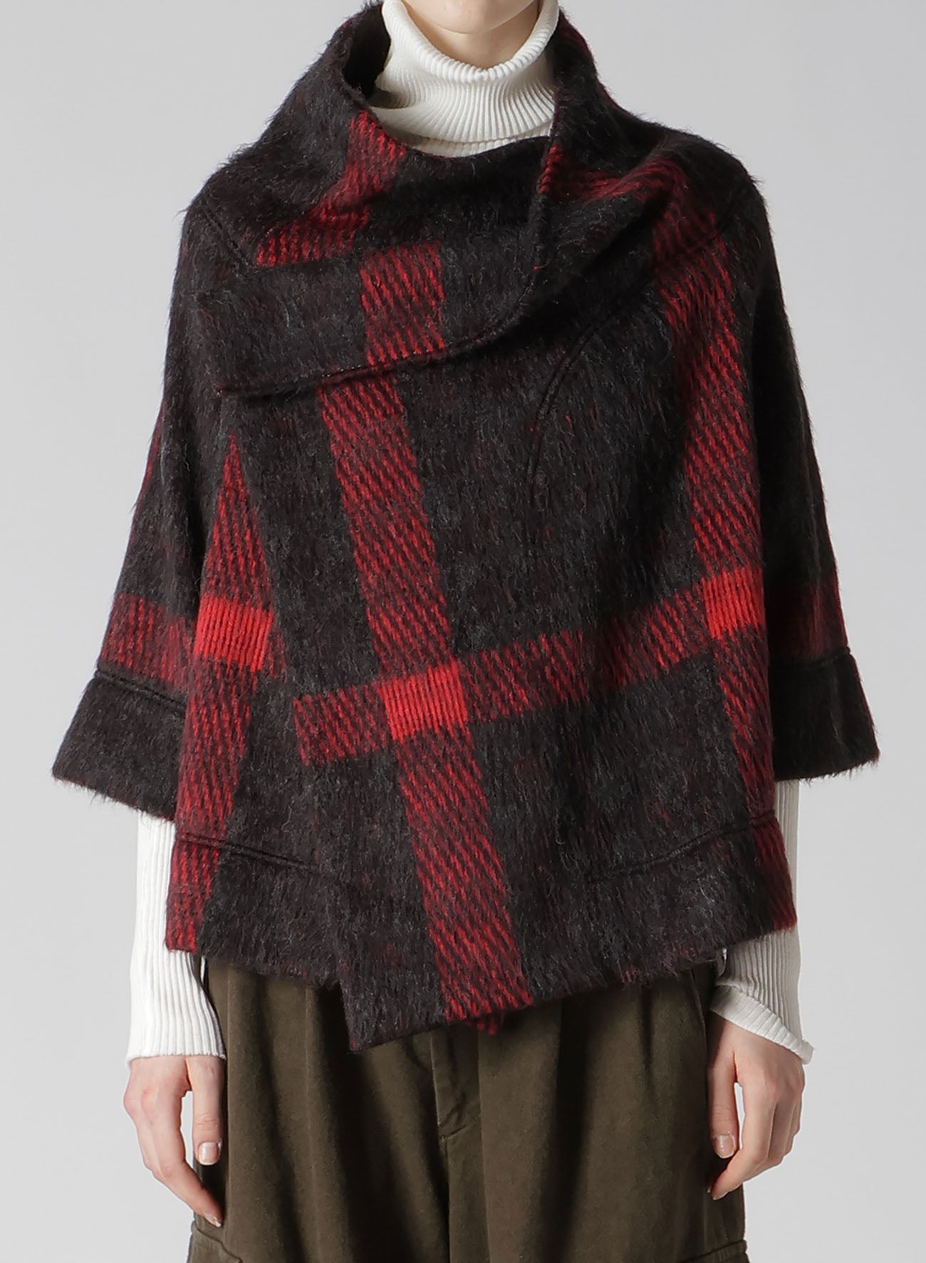 PLAID GAUZE WJQ 3/4 SLEEVE RAG CARDIGAN