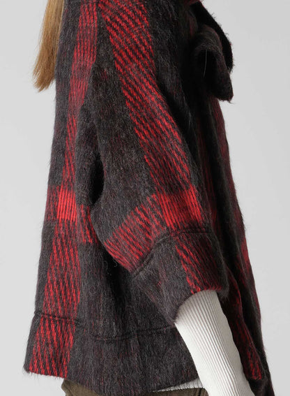 PLAID GAUZE WJQ 3/4 SLEEVE RAG CARDIGAN