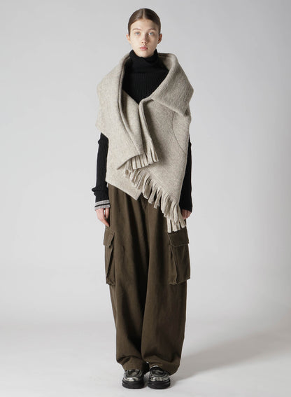 W/Pe SLIVER FLEECE FRINGE WRAP T