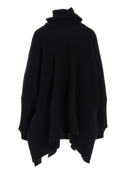 RIBBED HIGH NECK PONCHO WITH SLEEVE