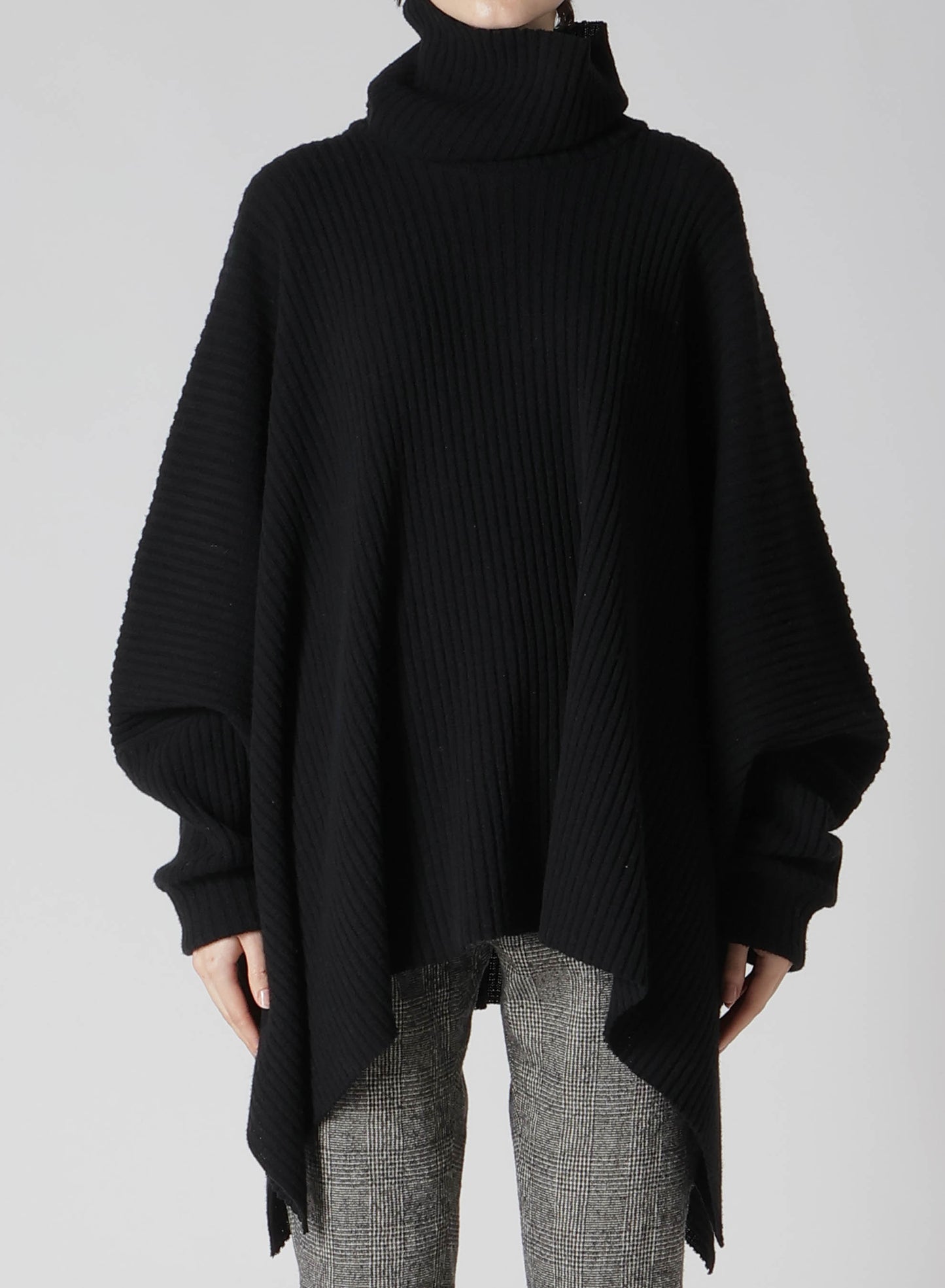 RIBBED HIGH NECK PONCHO WITH SLEEVE