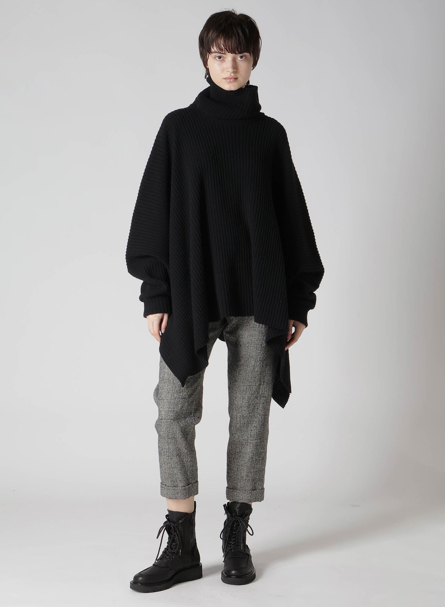 RIBBED HIGH NECK PONCHO WITH SLEEVE