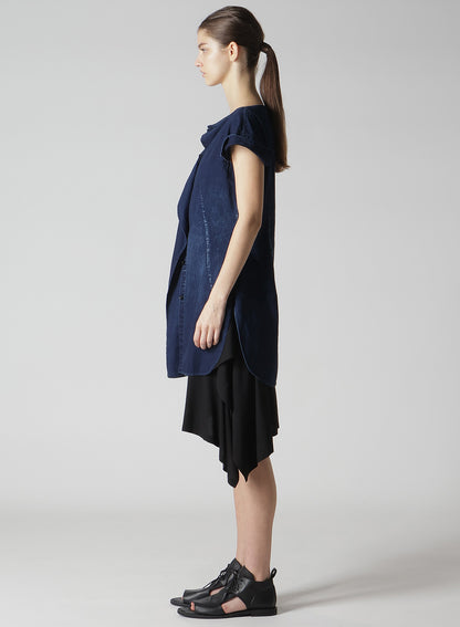 6OZ BLEACHED VINTAGE LIKE DENIM RIGHT SIDE DRAPE BLOUSE