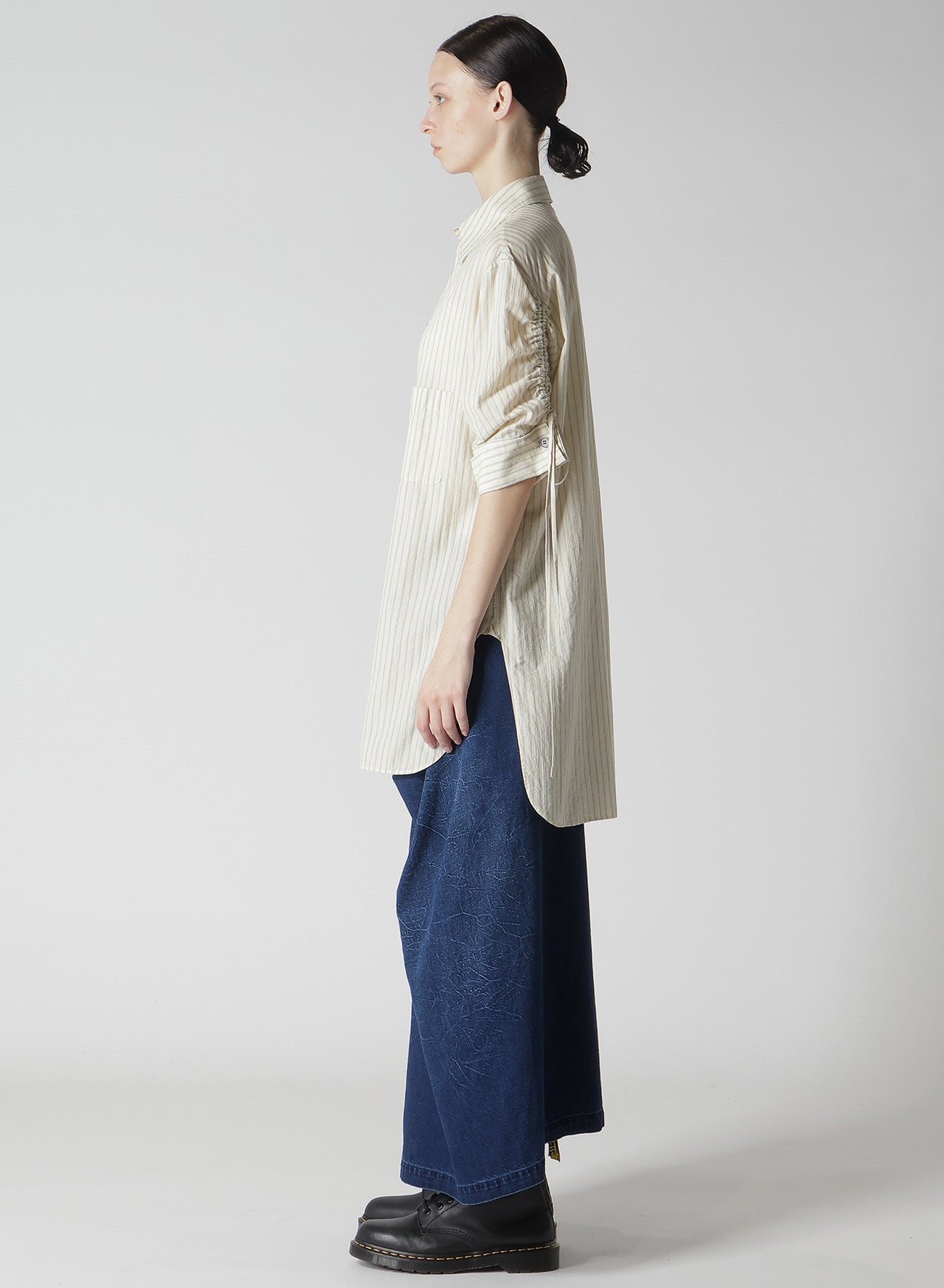 DOBBY STRIPE SHIRRING SLEEVE SHIRT