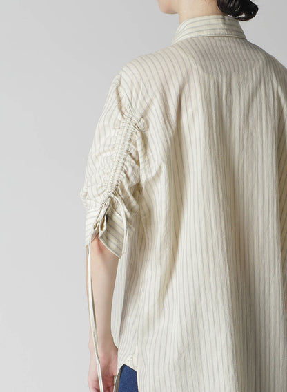 DOBBY STRIPE SHIRRING SLEEVE SHIRT