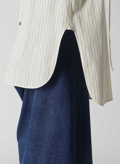 DOBBY STRIPE SHIRRING SLEEVE SHIRT