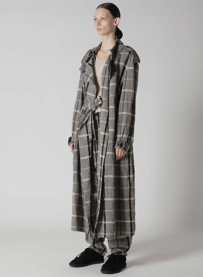 【1/23 12:00(JST) Release】LINEN/NYLON PLAID TRENCH COAT