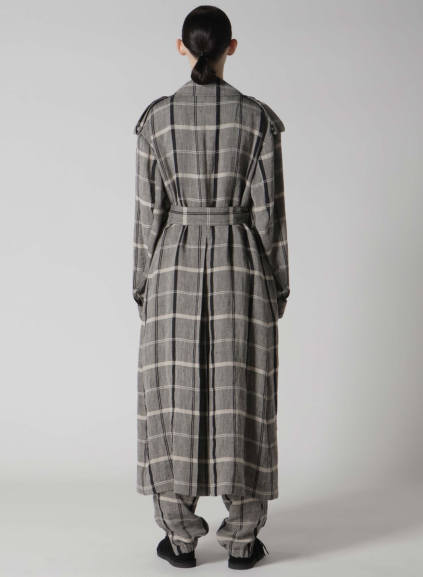 【1/23 12:00(JST) Release】LINEN/NYLON PLAID TRENCH COAT